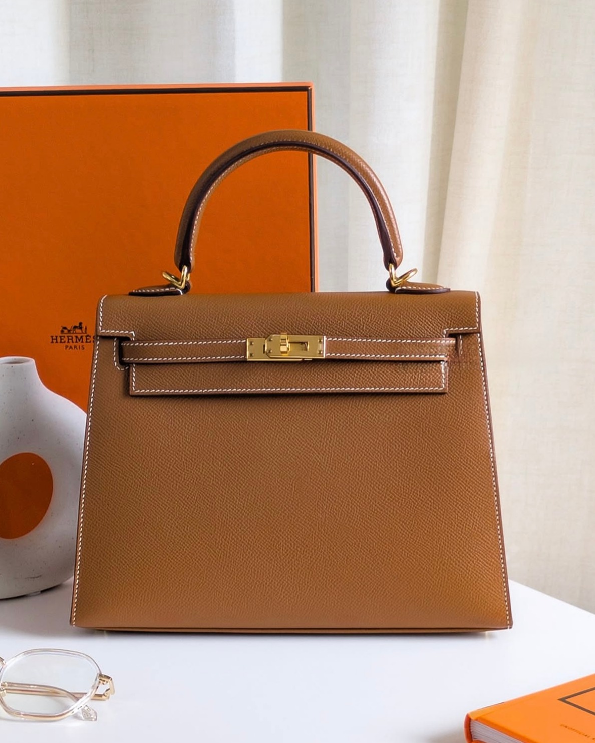 Hermes Kelly Gold 25 Epsom